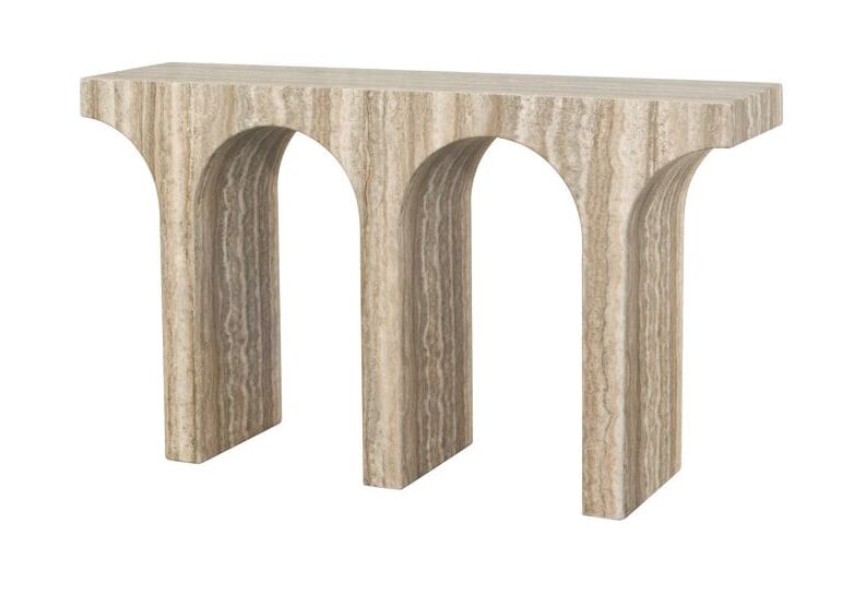 Richmond Sidetable Dulce – Strakke console in grijze marmer‑ en travertinlook, 140 cm