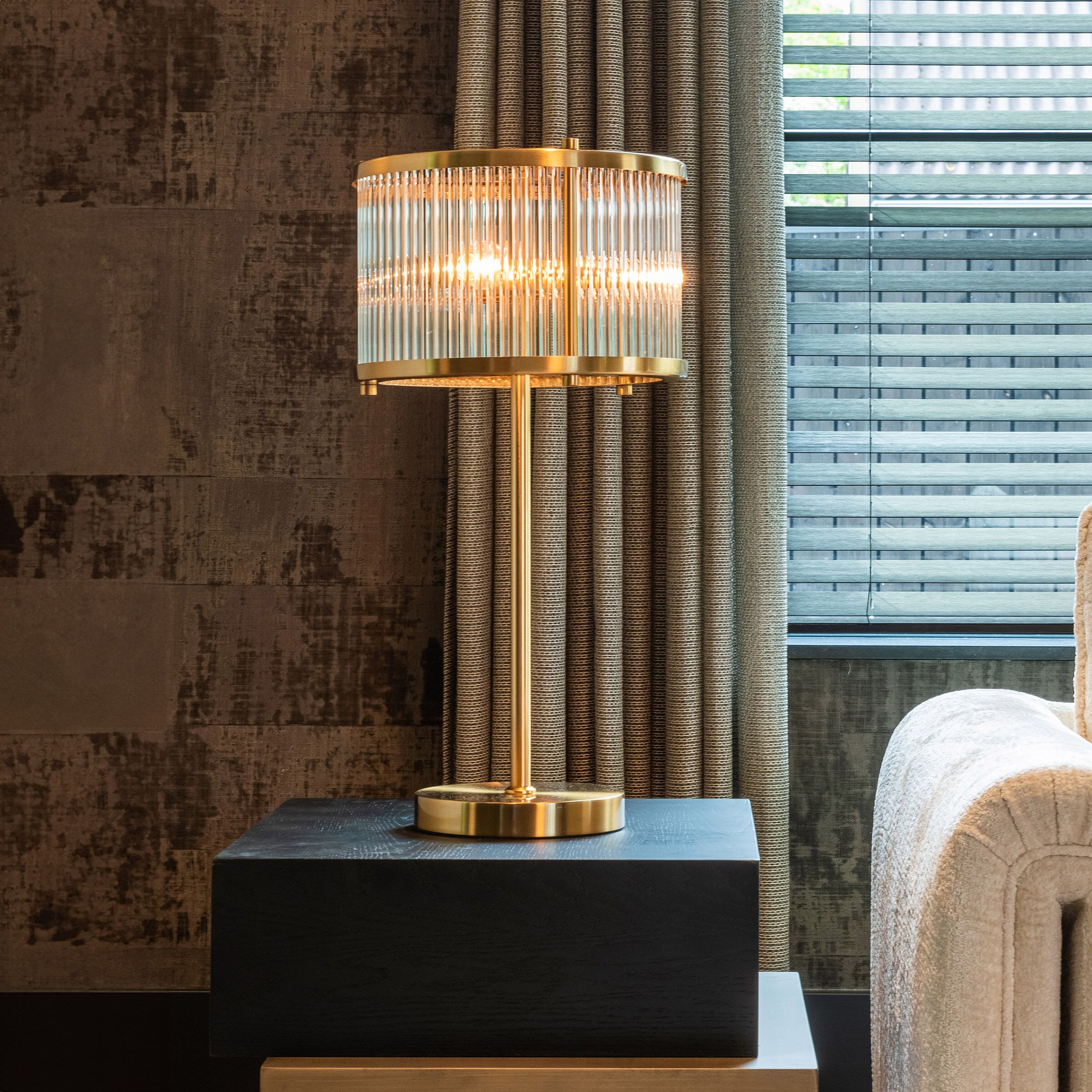 Richmond Tafellamp Loiza – Elegant Brushed Gold Design, 64 cm Hoog