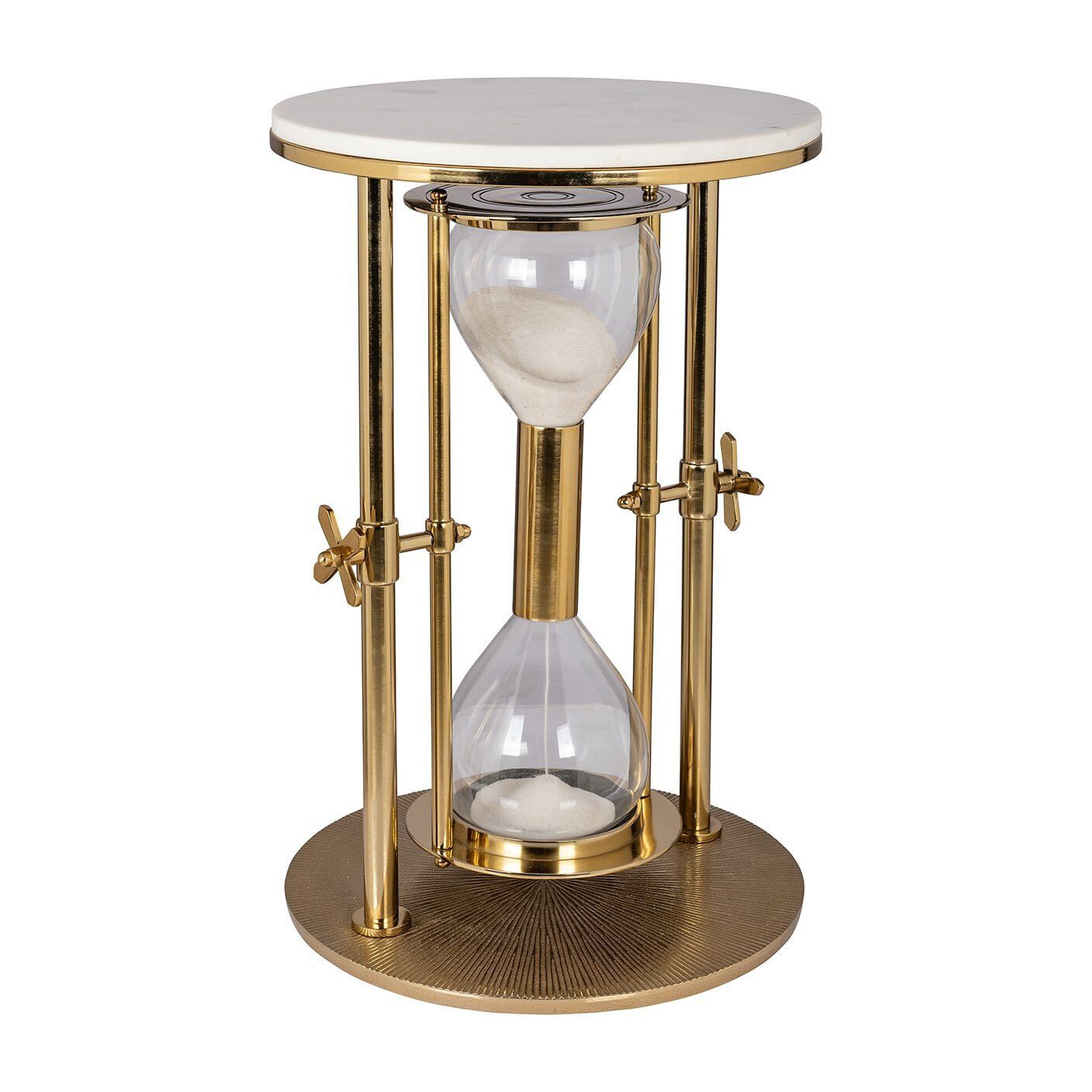 Richmond Tempus: Luxe ronde bijzettafel van marmer en glas met gouden accenten