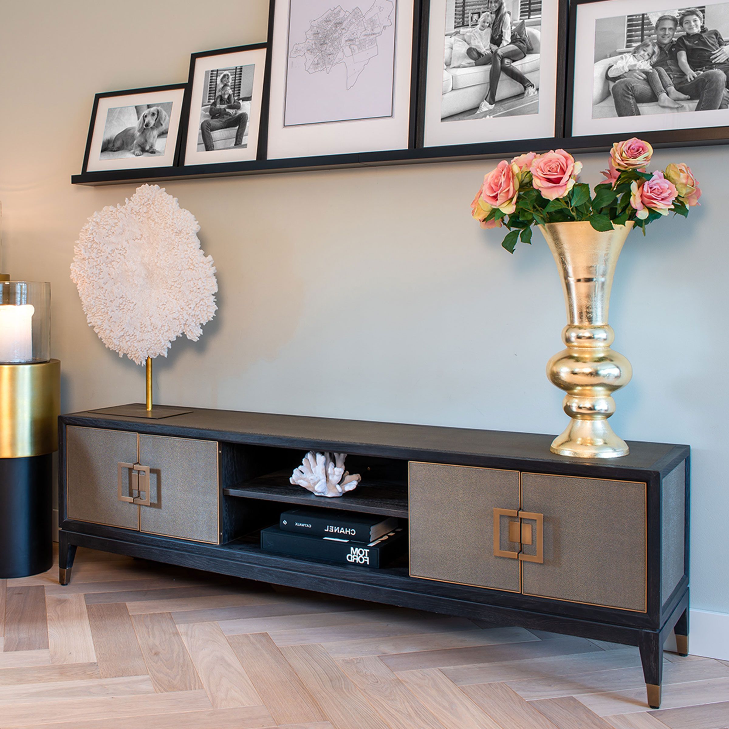 Richmond TV‑meubel Bloomingville – Luxe eiken & goud, 185 cm