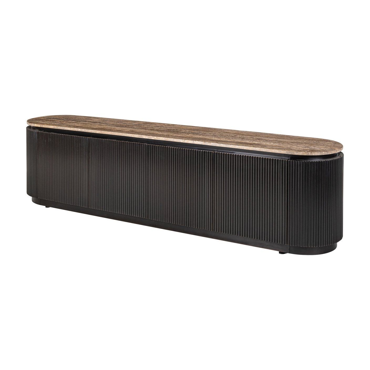 Richmond TV‑meubel Russo – Elegante Travertin & Messing kast, 200 cm (Bruin)
