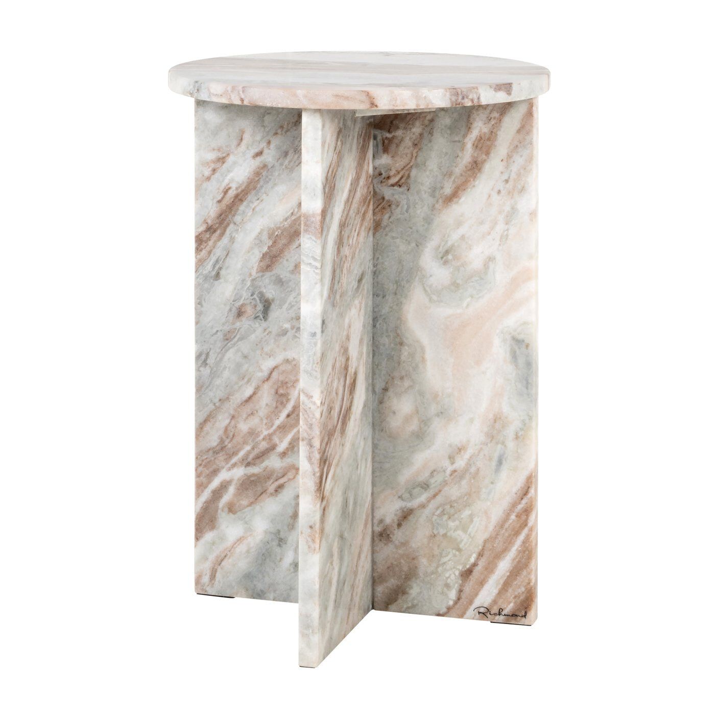 Richmond Vevey: Roze Marmeren Ronde Bijzettafel – Compacte Luxe voor elk Interieur