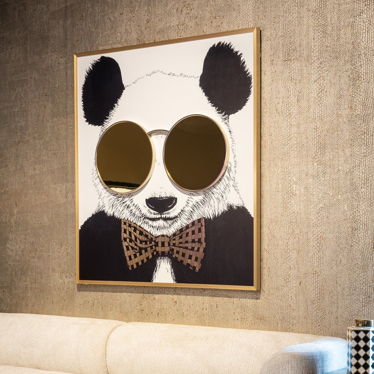 Richmond Wall Art Shiny Panda – Moderne Zwarte Wanddecoratie 130×118 cm