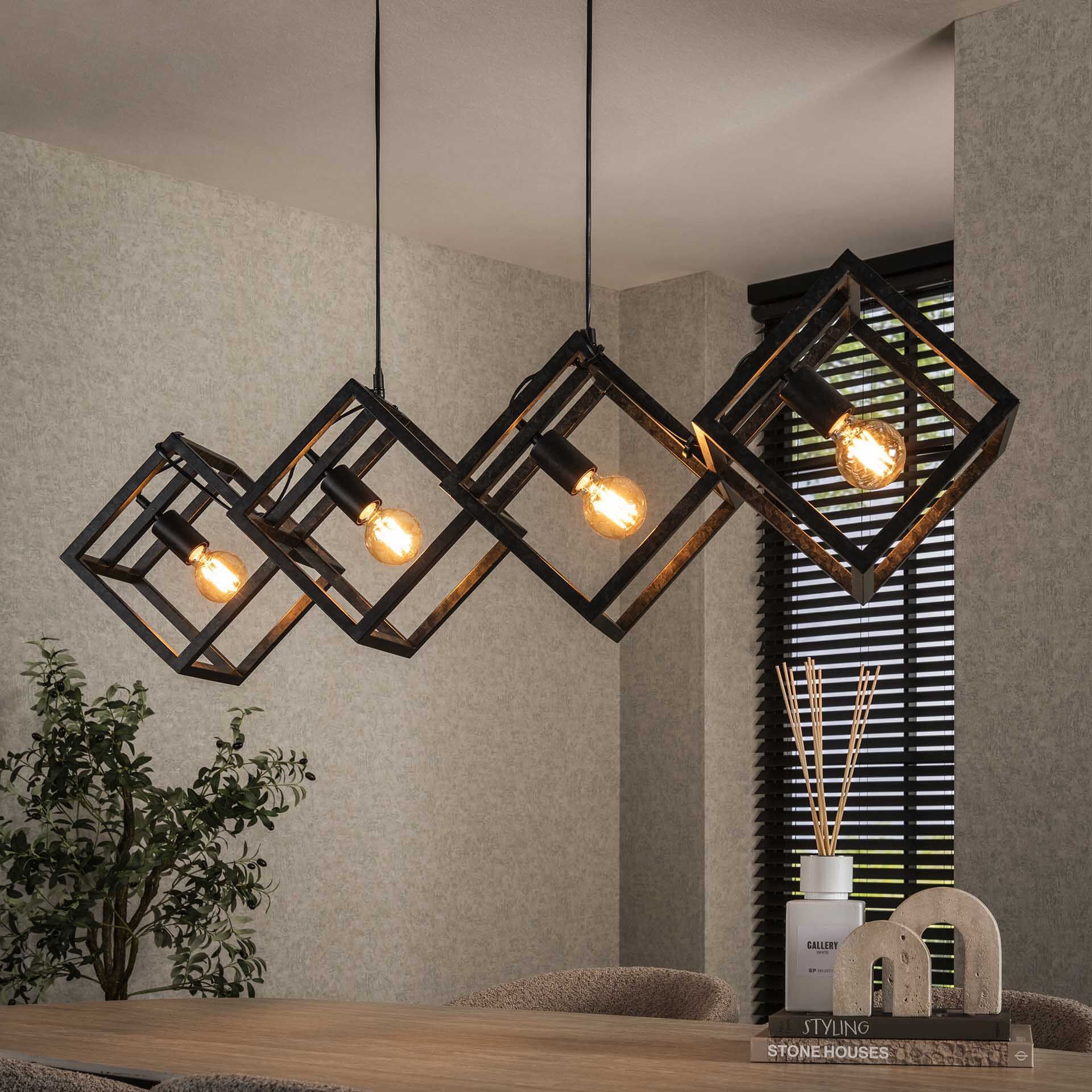 Rift 4‑lampen hanglamp kubus – Charcoal van LifestyleFurn