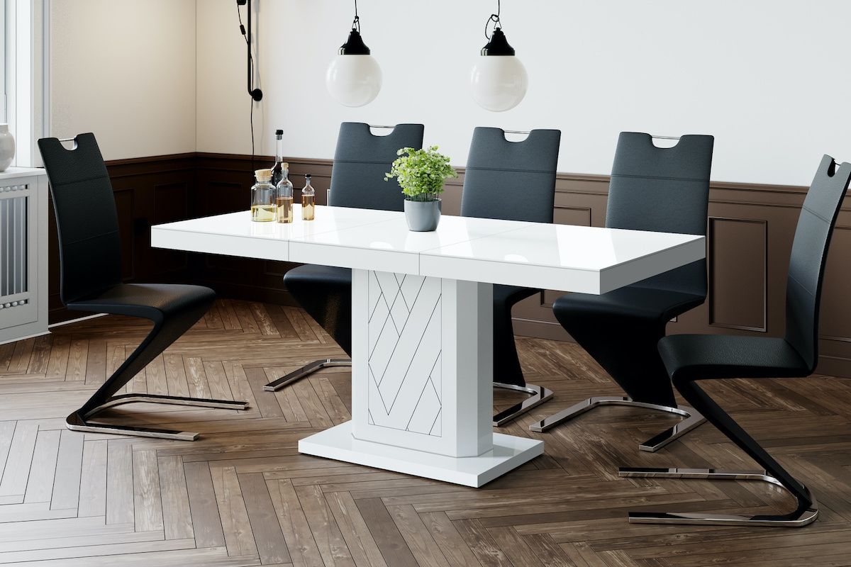 Rivia uitschuifbare eettafel – 120‑170 cm, hoogglans wit – stijlvol en krasbestendig