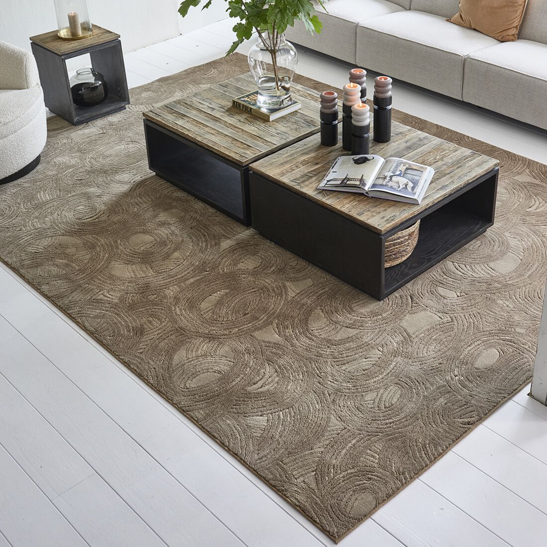Rivièra Maison Delfina Vloerkleed 240 × 330 cm – Taupe, organisch geweven design