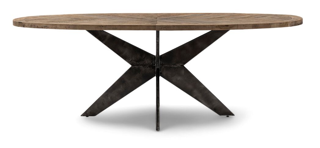Rivièra Maison Falcon Crest Ovale Eettafel – Stoer oud eiken op matzwart metalen onderstel