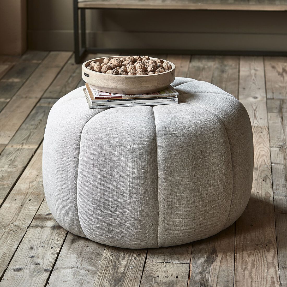 Rivièra Maison Falcone Hocker in Mouline Linen – Luxe Poef in Fabulous Flax