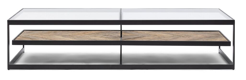Rivièra Maison Graydon salontafel – zwart, essenhout en glas, 180 × 80 cm
