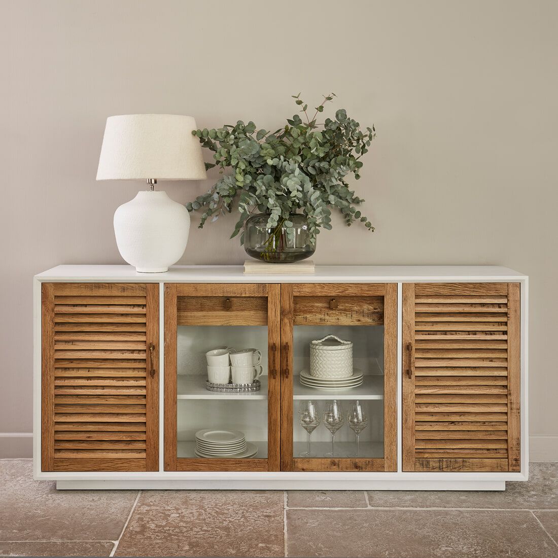 Rivièra Maison Lake House dressoir – 194 cm bruin, eikenhout & glas