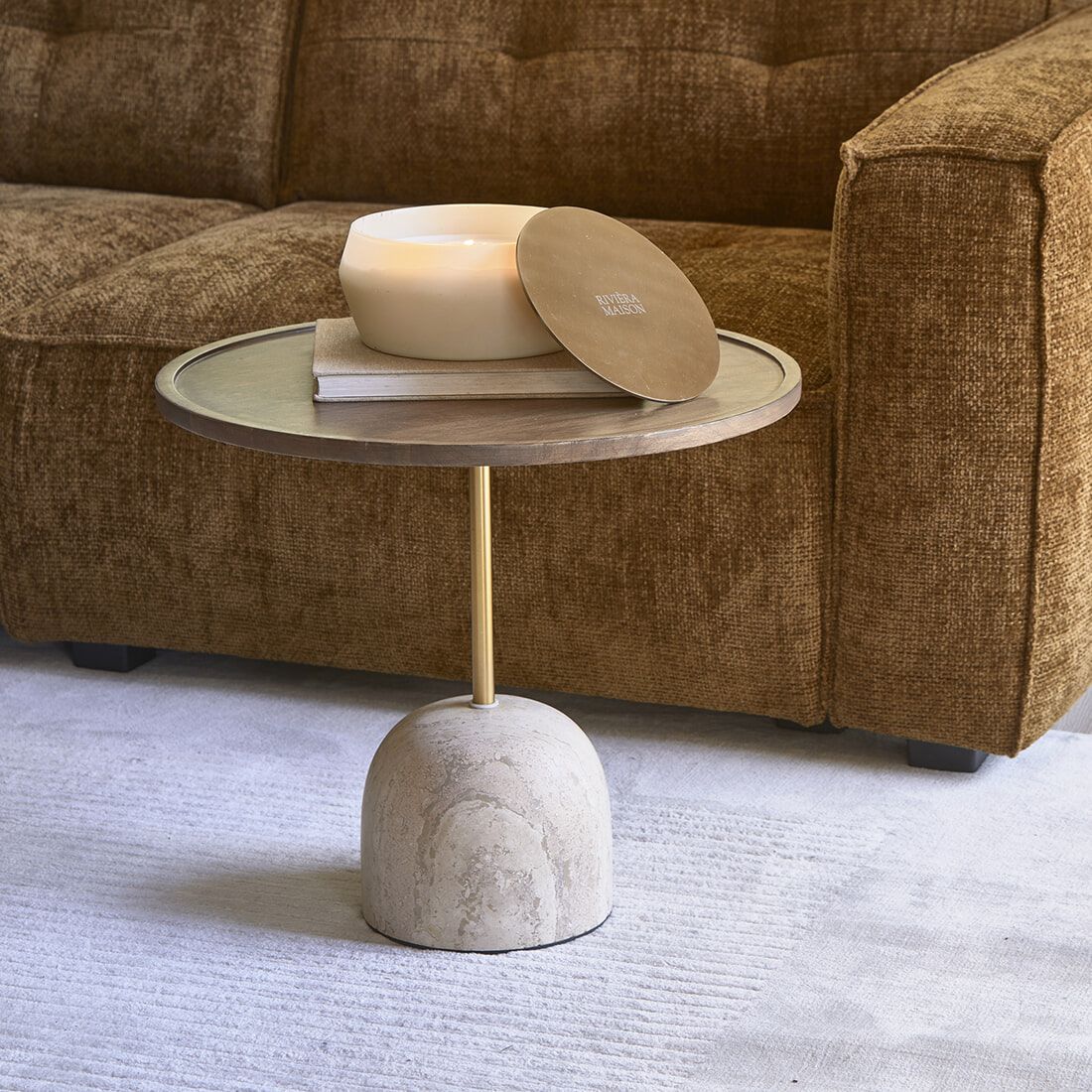 Rivièra Maison Malibu Salontafel – Travertin & Mangohout, 55 cm