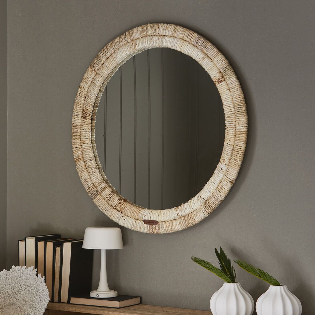 Rivièra Maison Marisol – Ronde spiegel met bananenbladkader, 80 cm, naturel