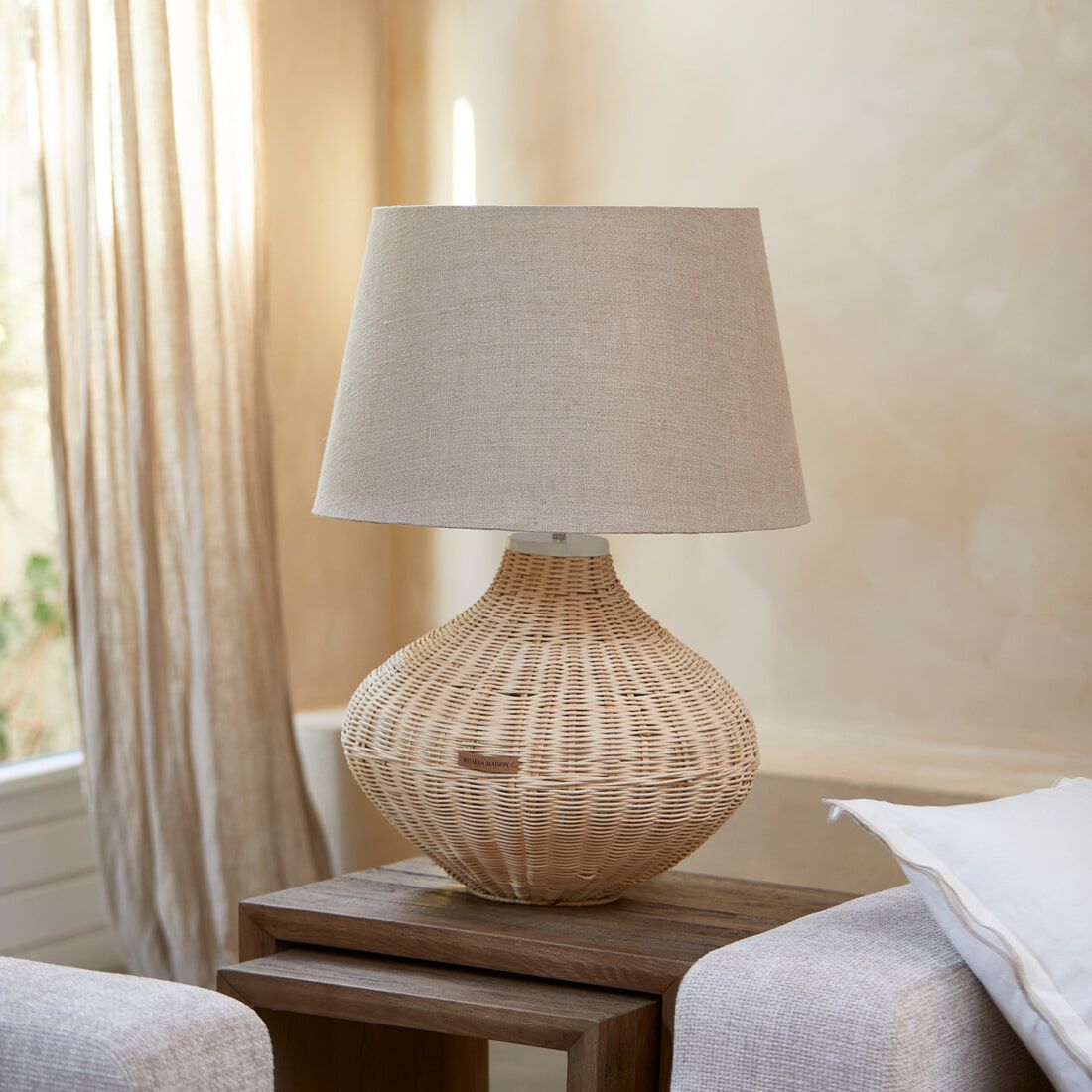 Rivièra Maison Novi Tafellamp – Gevlochten Cane, Naturel, 48 cm