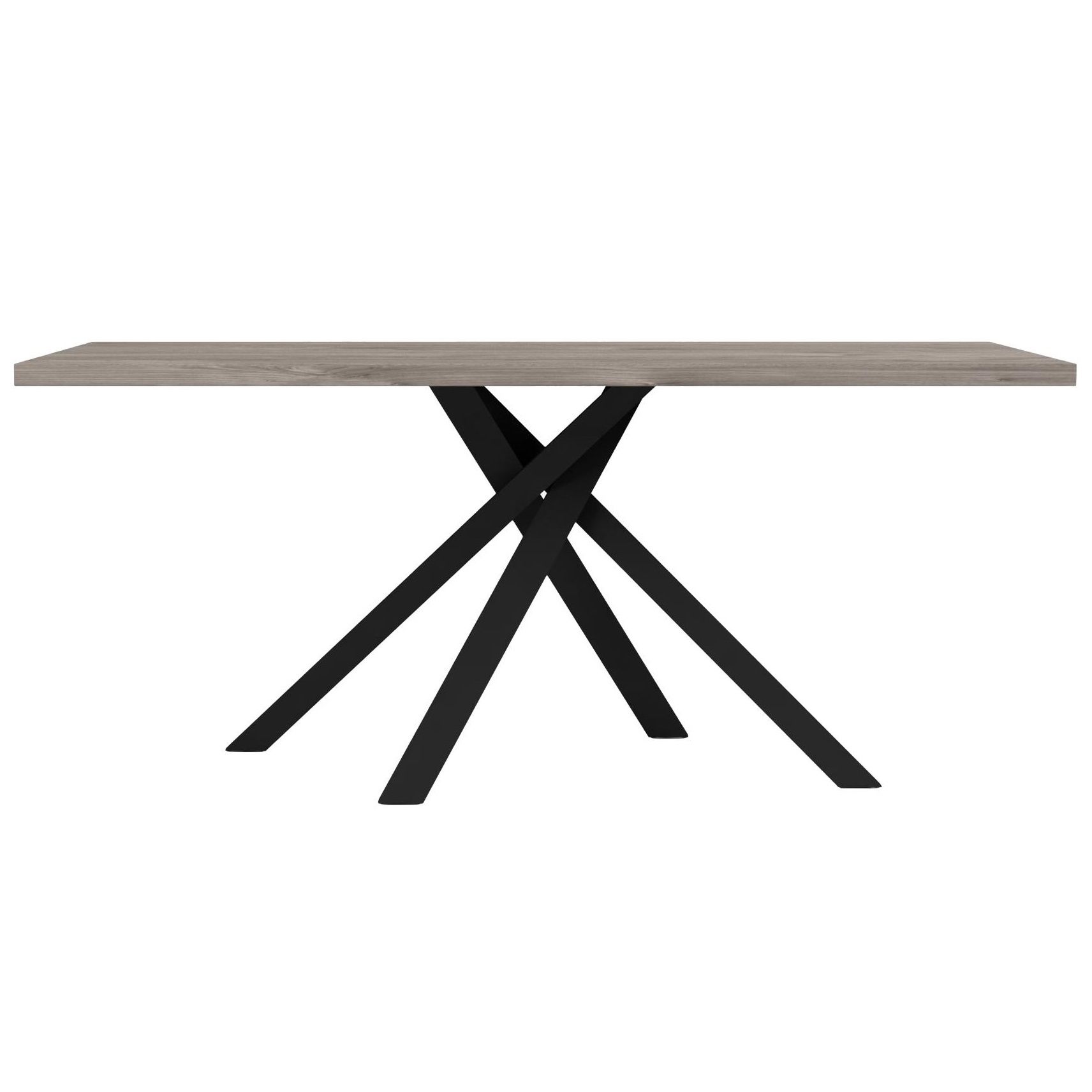 Robuuste industriële eettafel Snapp X‑poten 180×100 cm – grijs eiken & antrachiet