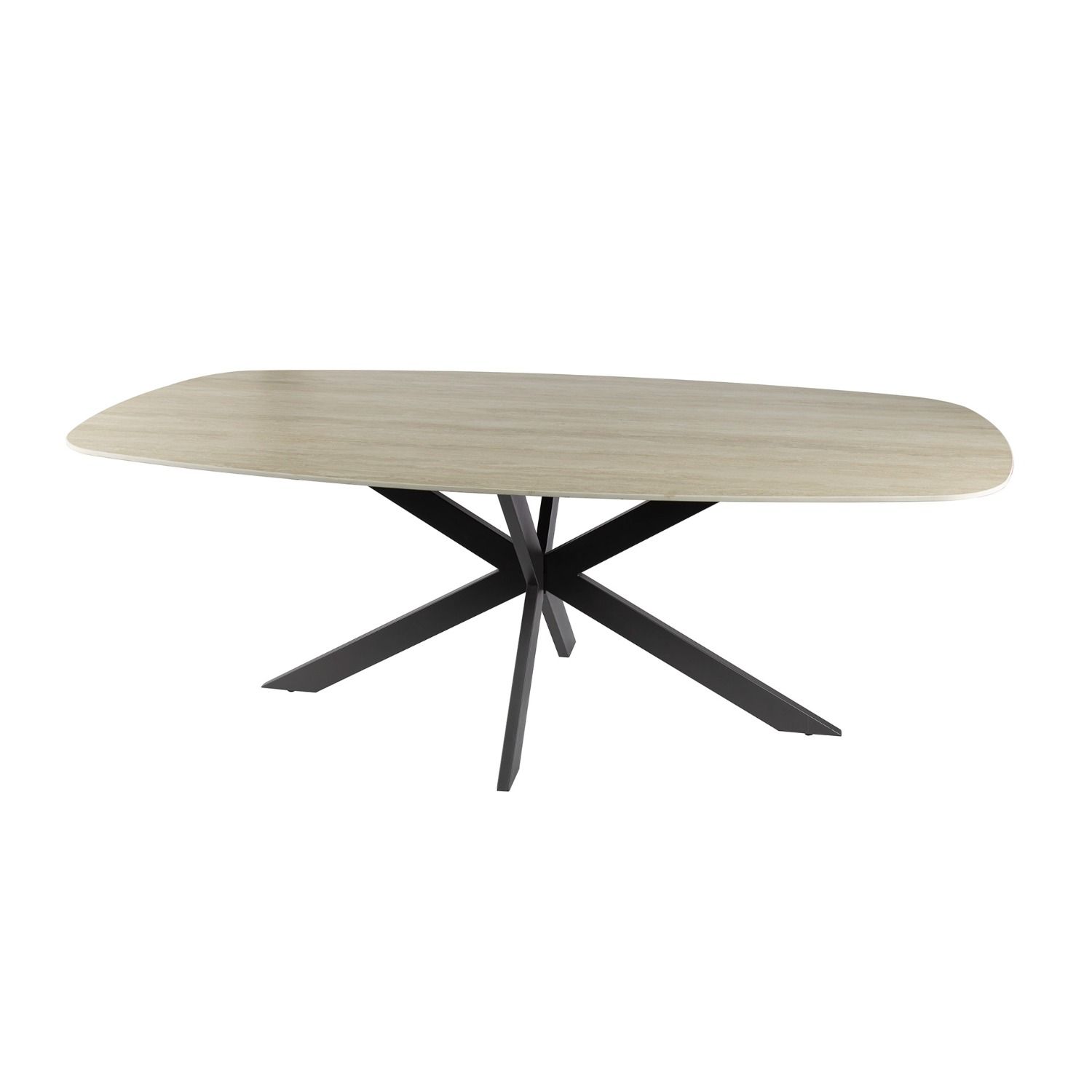 Romano Cross eettafel – Ovale 180 cm met 3D‑keramiek travertinafwerking