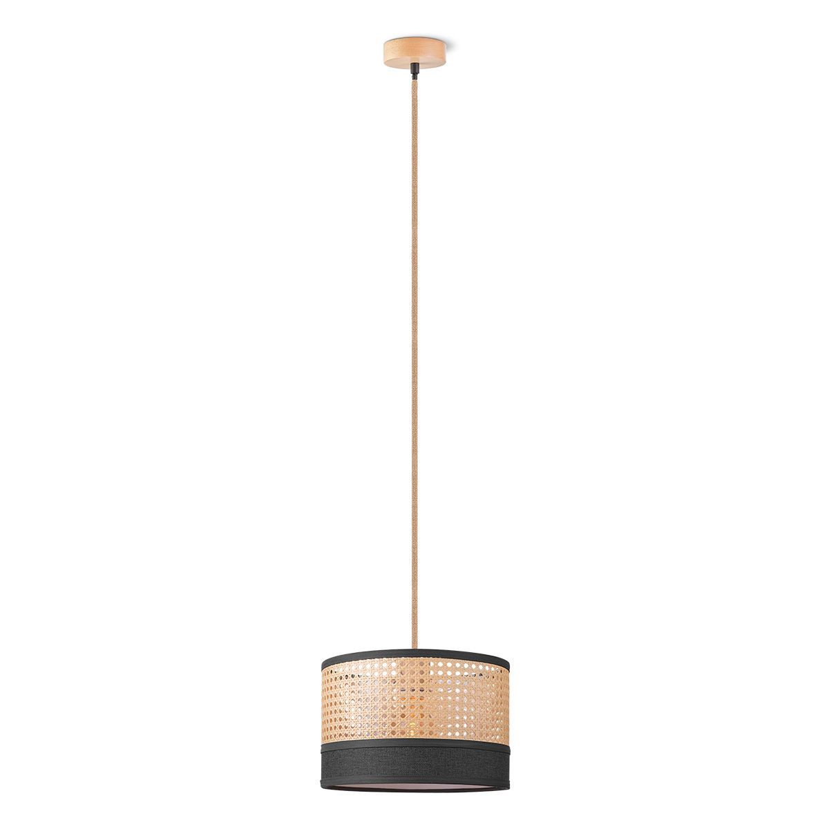 Romantische Hanglamp Cane Weave – Zwart & Linnen, 30 cm
