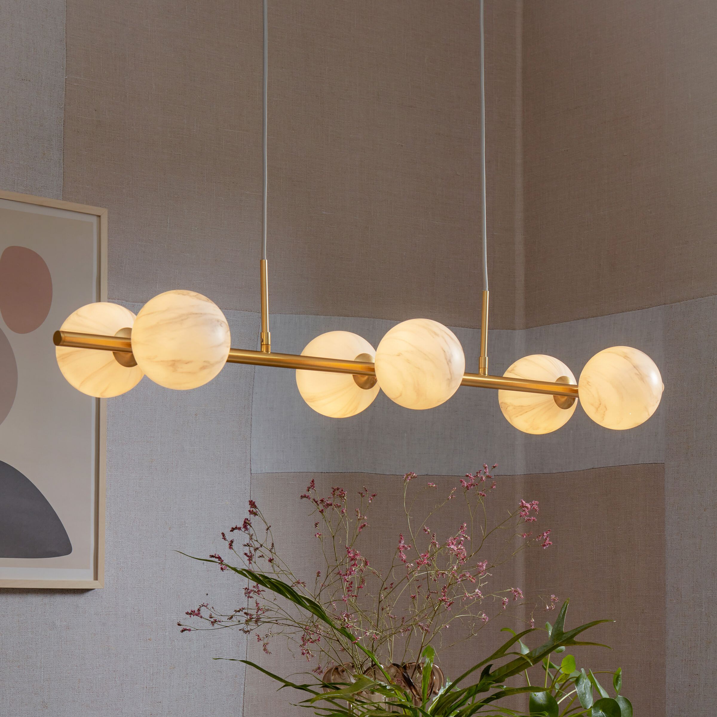 RoMi Carrara 6‑lamp hanglamp – luxe marmerlook in wit