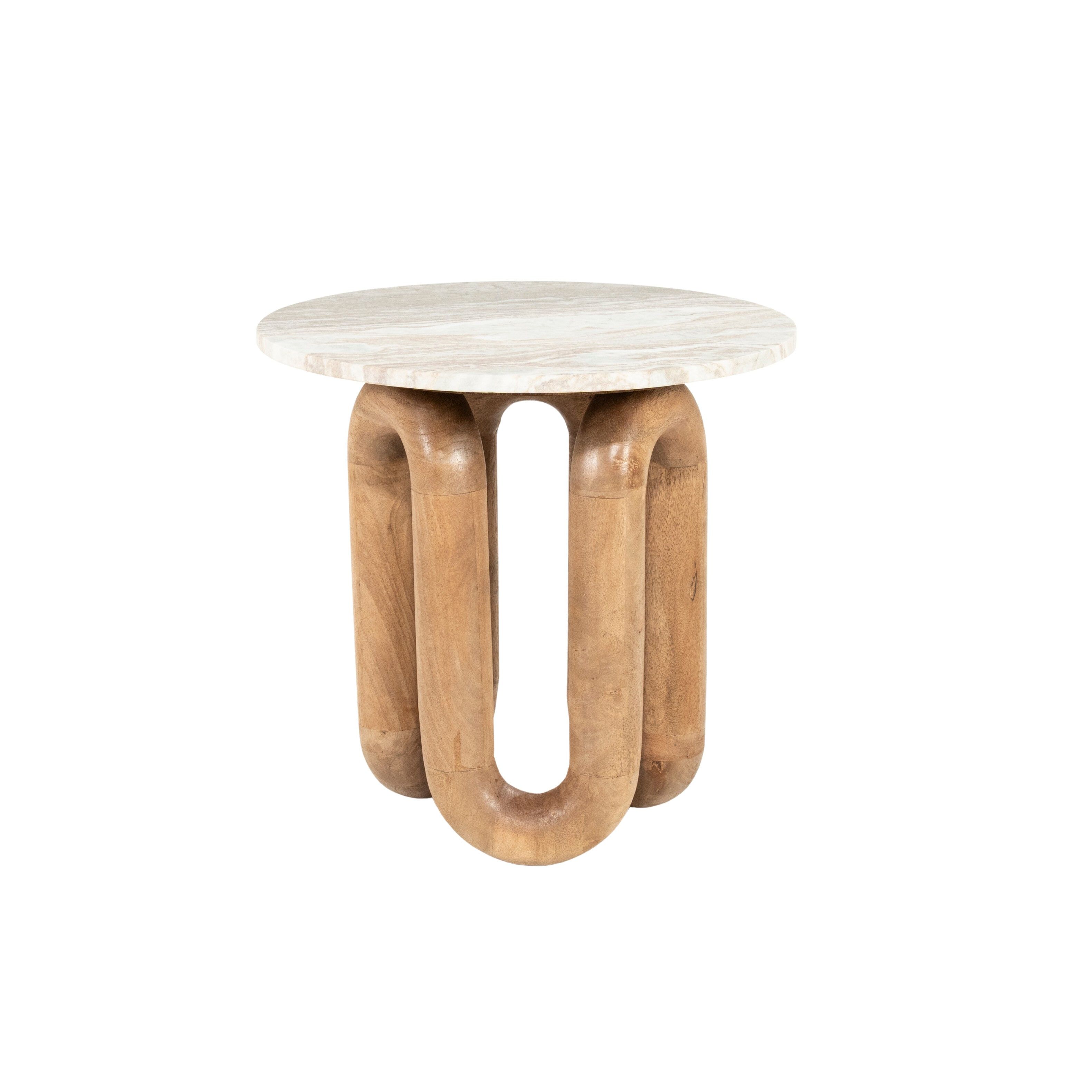 Ronde Bijzettafel By‑Boo LoopStone – Marmer & Mangohout, 52 cm