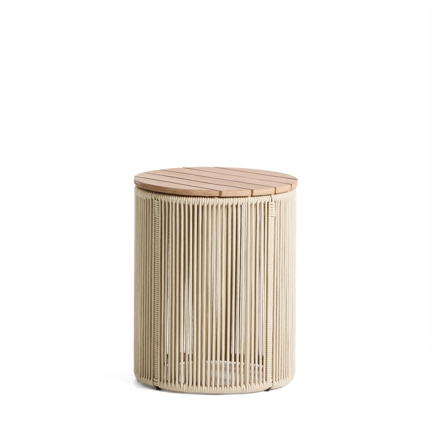 Ronde bijzettafel Dandara – Kave Home, acaciahout & touw, 40 cm, Ecru