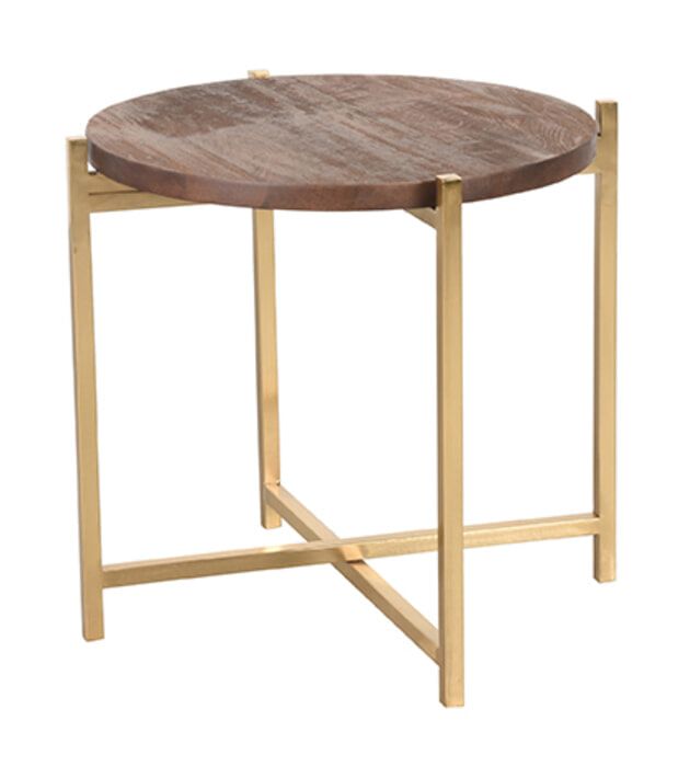 Ronde Bijzettafel Dox van LABEL51 – Mangohout & Goud Metalen Accent, 40 cm