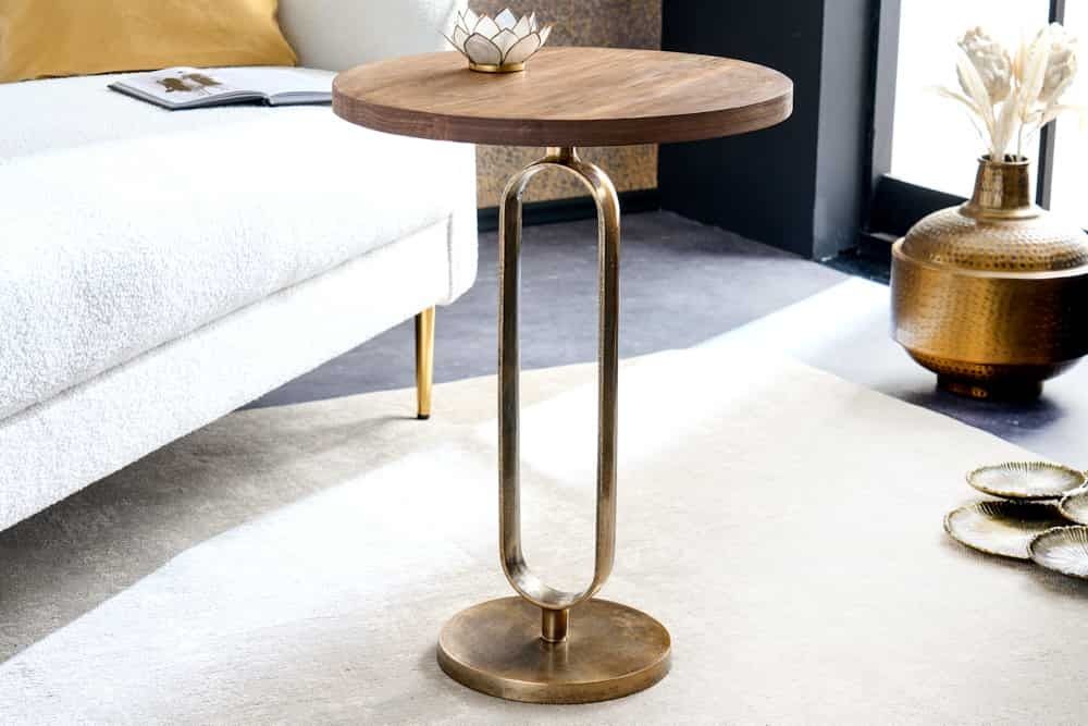 Ronde Bijzettafel Elegance – 60 cm, Messing, Mango Hout & Massief Aluminium
