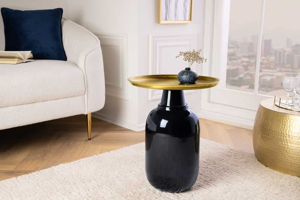Ronde bijzettafel ELEGANCIA – 50 cm, handgemaakt goud‑antiek met zwart ijzer