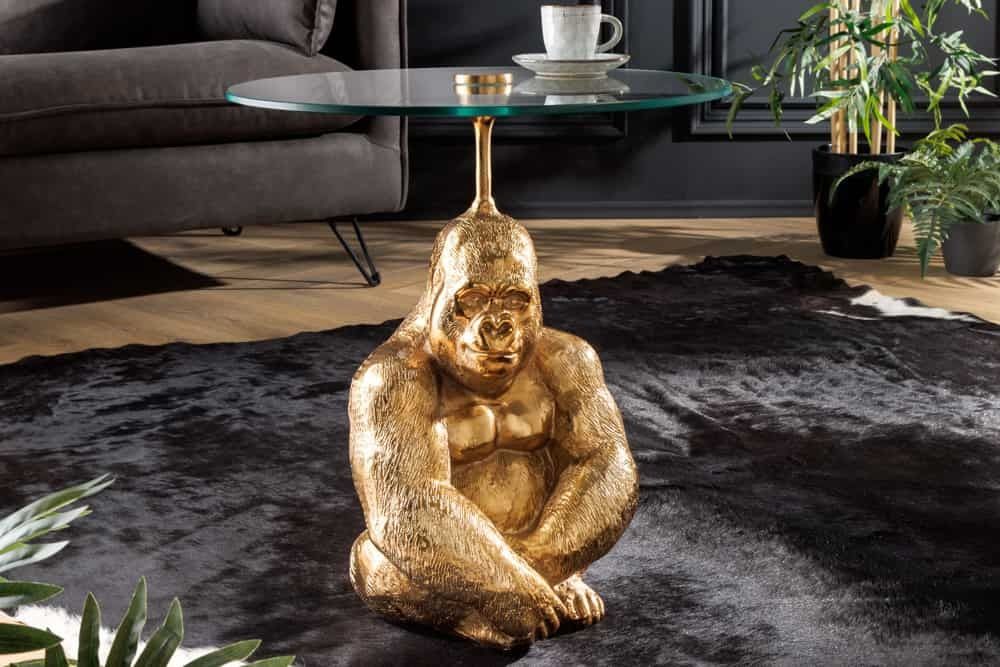 Ronde Bijzettafel KONG – Gouden Metalen Glazen Sculptuur van Invicta Interior