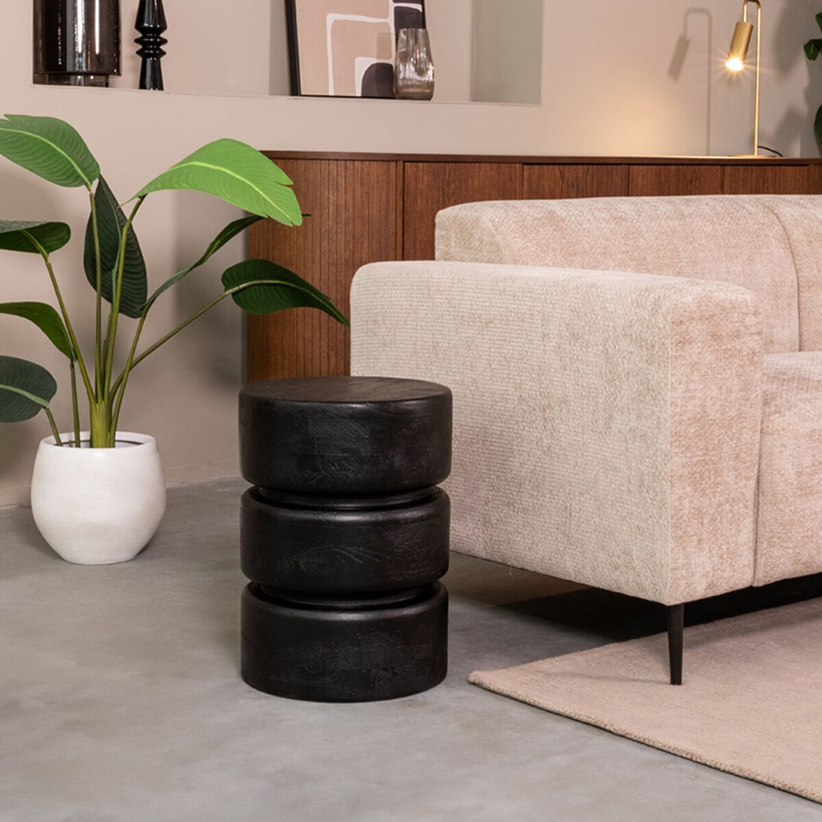 Ronde bijzettafel Milly van LABEL51 – zwart mangohout, 35 cm