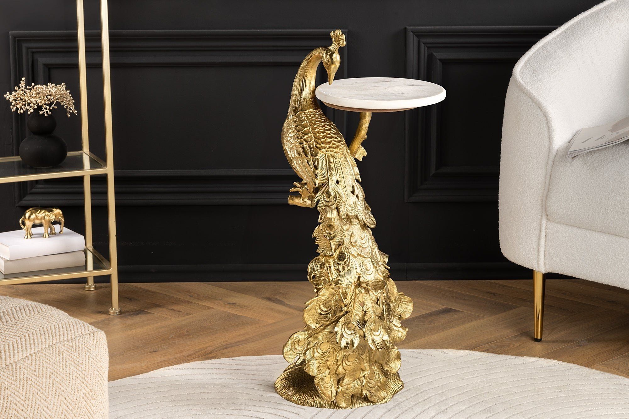 Ronde bijzettafel Peacock – Elegante sculptuur voor elke woonkamer