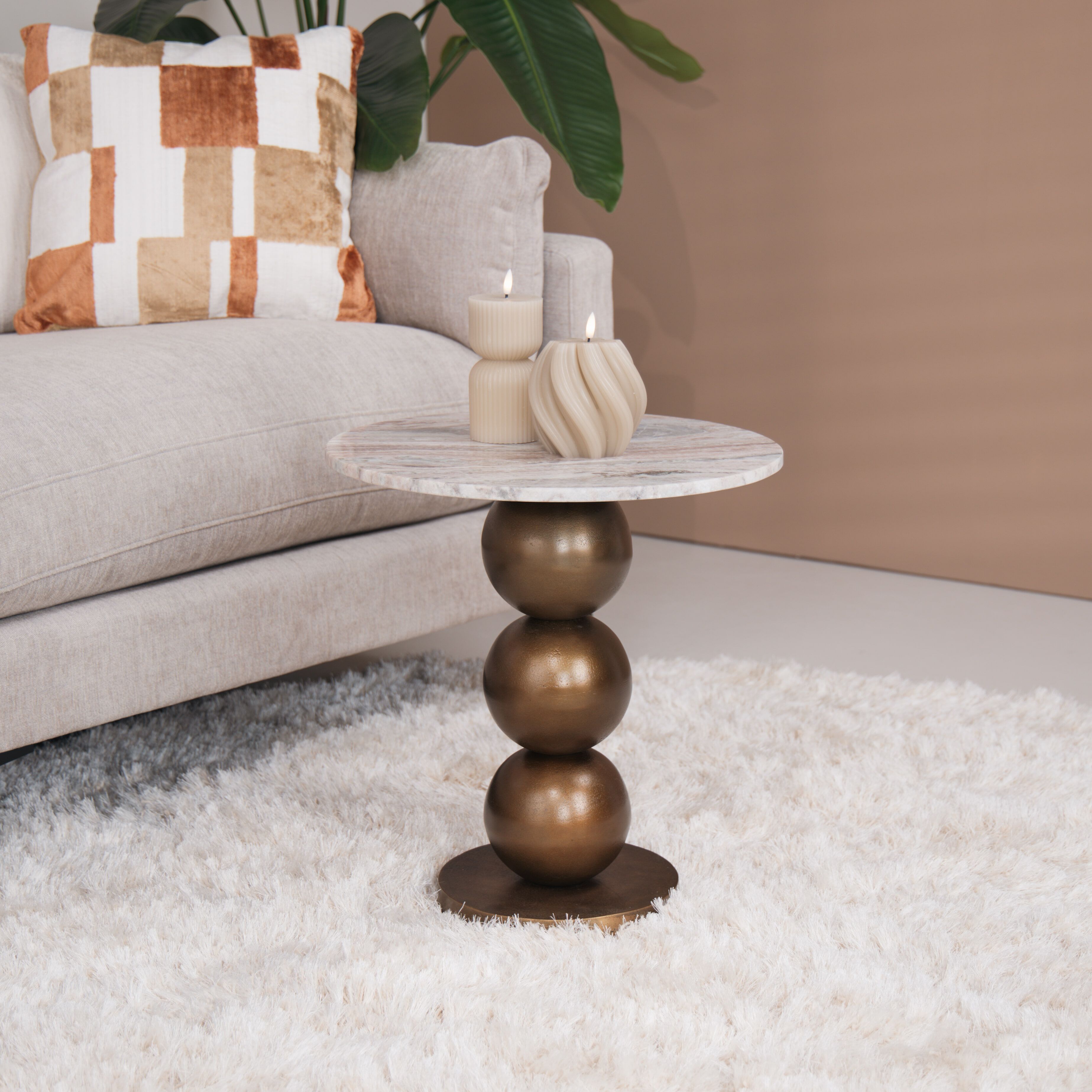 Ronde bijzettafel Richmond Barley – Toronto marmer & brushed gold, 46 cm