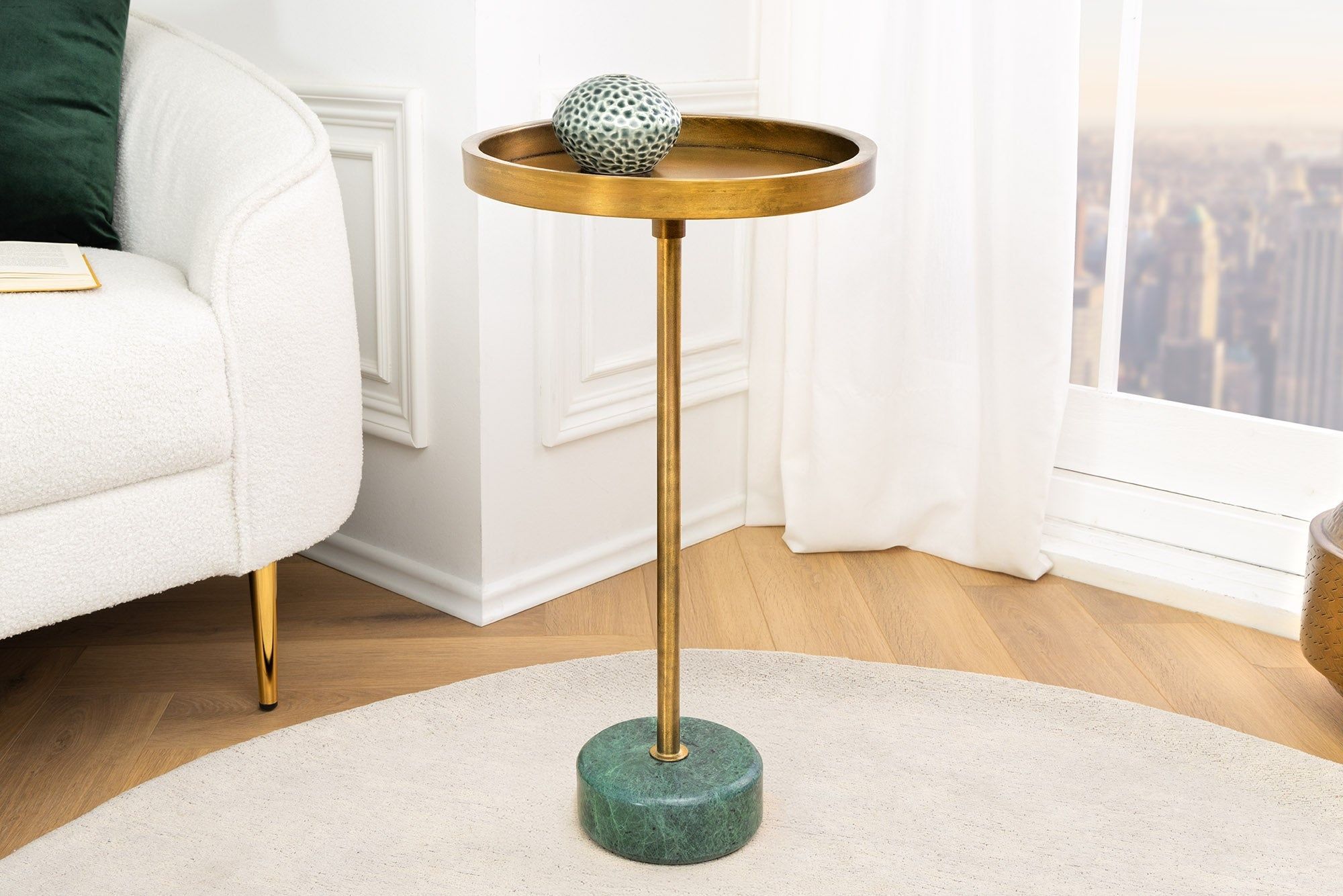 Ronde Bijzettafel TRAYFUL 60 cm – Antiek Messing met Marmeren Voet