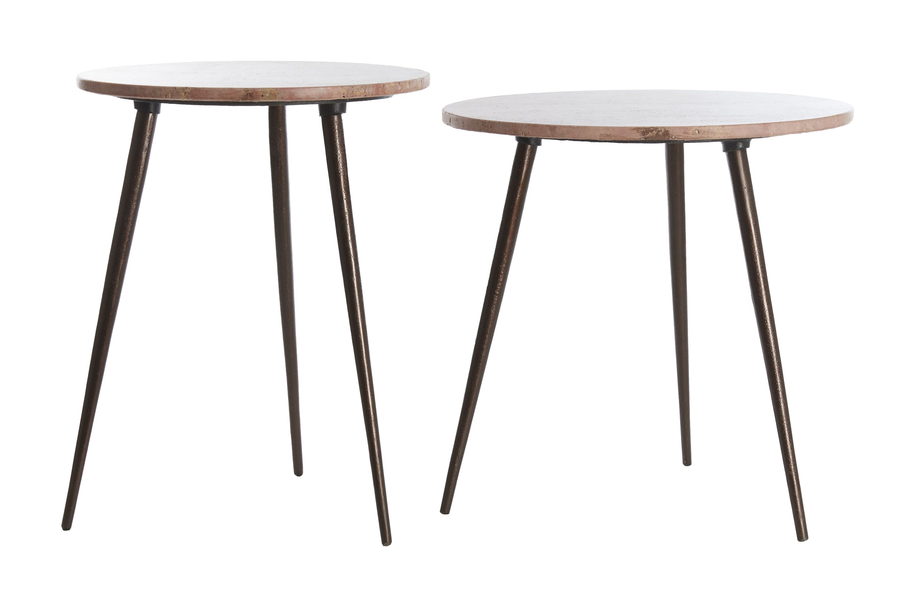 Ronde Bijzettafels Zeca in Rood – Elegante Travertin‑Aluminium Set van Light & Living