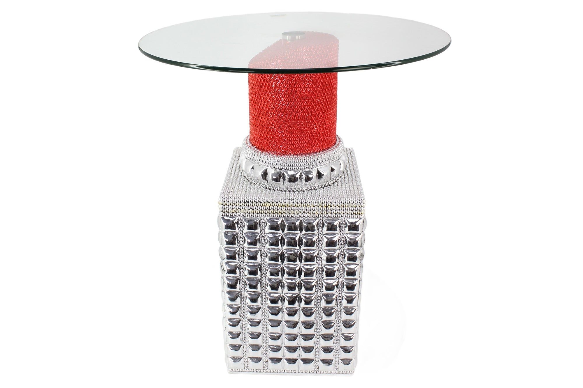 Ronde Bistrotafel LIPSTICK 75 cm – Modern Design in Rood‑Zilver