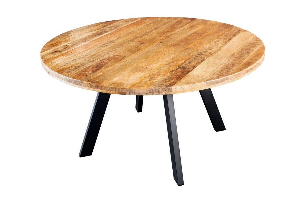 Ronde eettafel 140 cm – Mango natuur met zwarte metalen poten