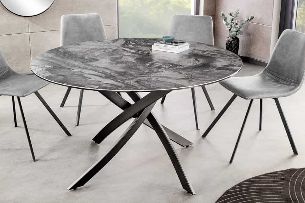 Ronde eettafel ALPINE 120 cm – Taupe keramiek met strak zwart onderstel