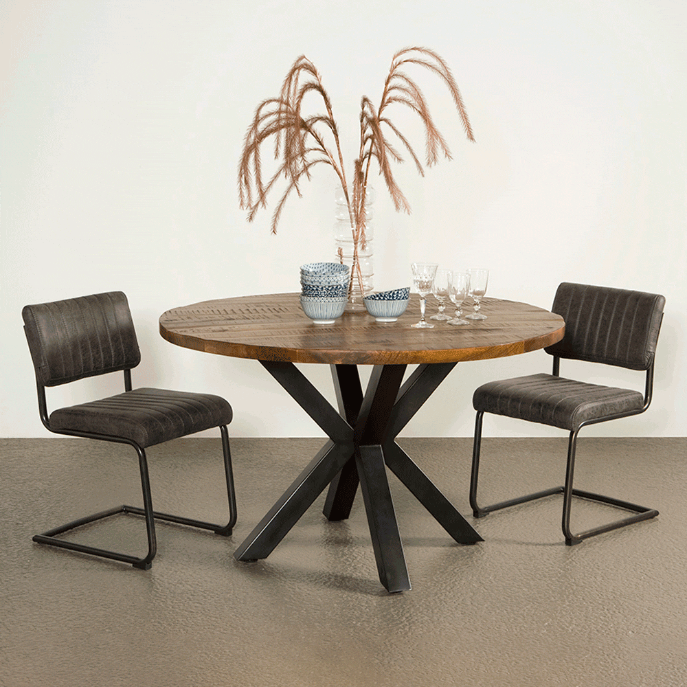 Ronde eettafel Basto 130 cm – mangohout & staal van Tower Living