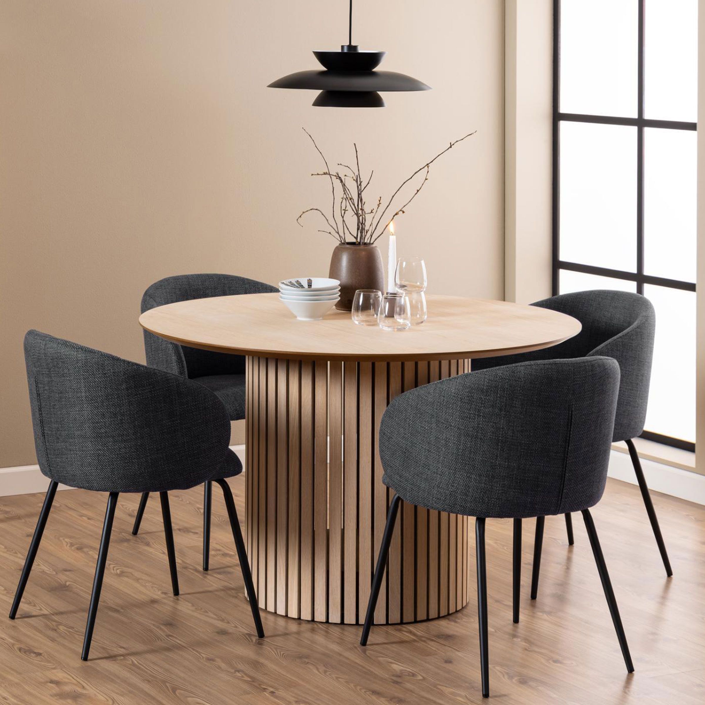Ronde eettafel Bendt Sharalyn – stijlvolle eikenlook in wit, 120 cm