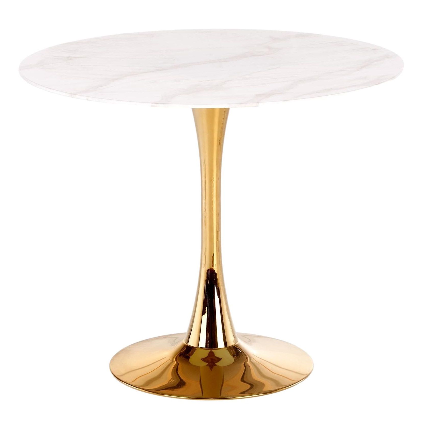 Ronde eettafel Casemiro – Elegante 90 cm tafel met glas‑marmerlook en gouden onderstel