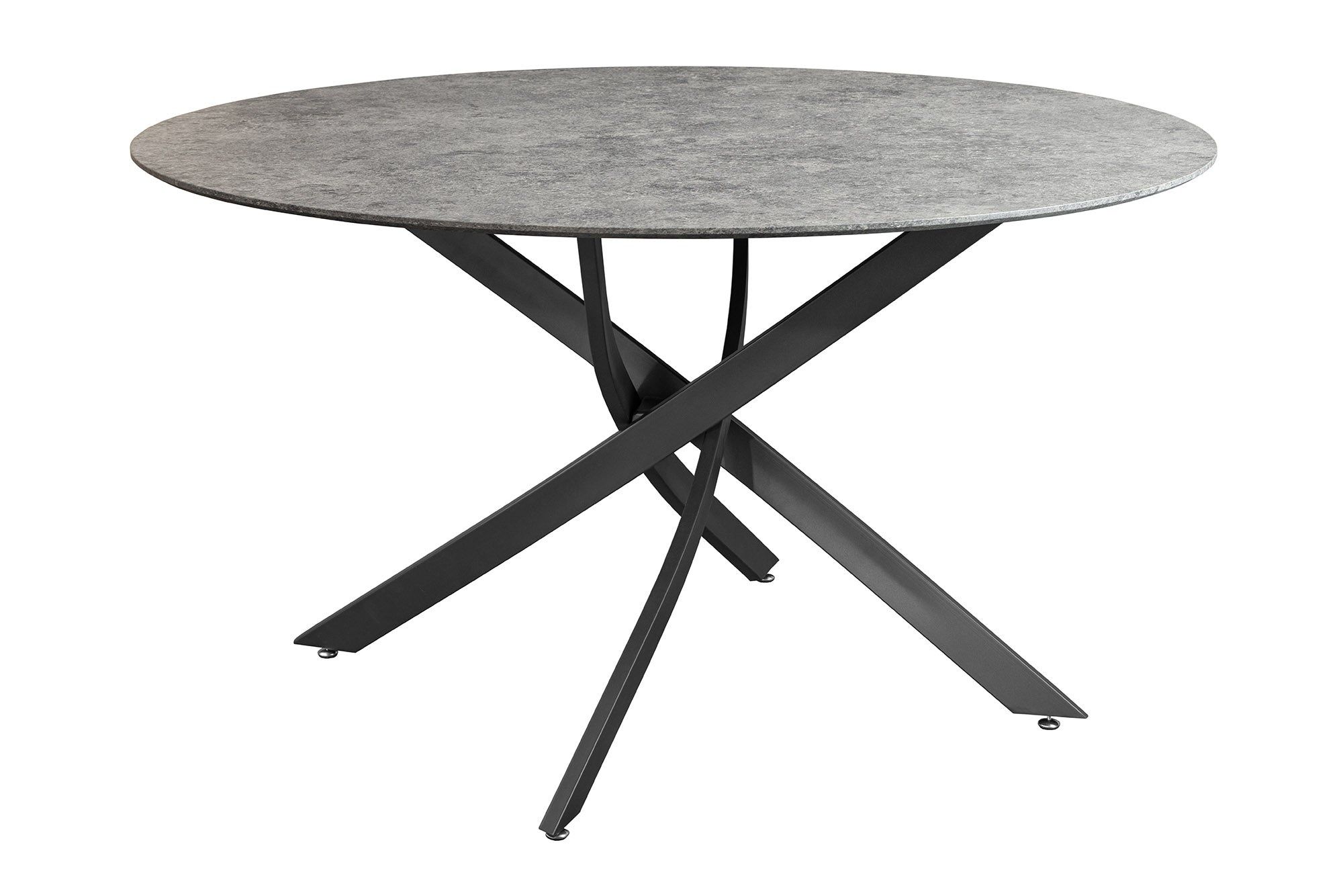 Ronde eettafel Helix 120 cm – Grijze steenlook, zwart metalen frame | Invicta Interior