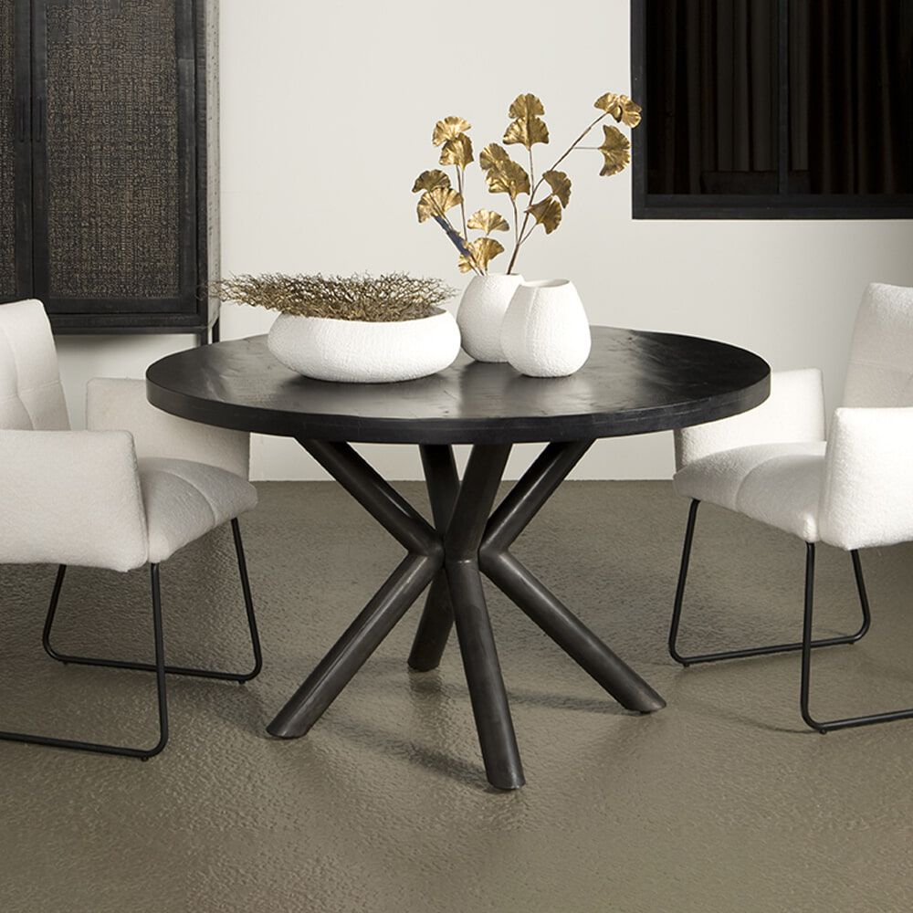 Ronde eettafel Joshua van Sohome – 130 cm, zwart mangohout