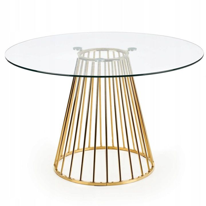 Ronde eettafel Liverpool – 120 cm, goudkleurig en van gehard glas