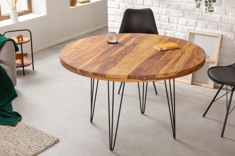 Ronde eettafel MAKASSAR – 120 cm massief Sheesham met haarspeldpoten
