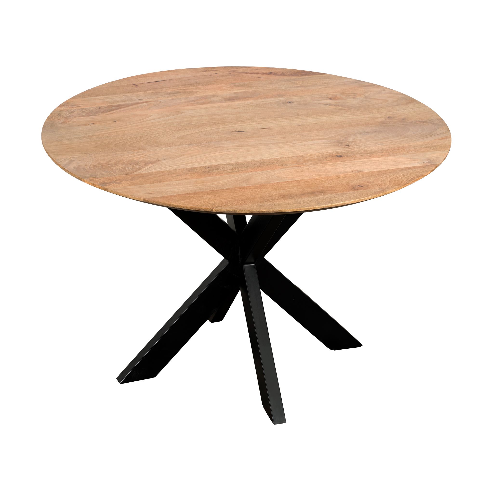 Ronde eettafel Sofia – QUVIO – 120 cm, natuurlijk mangohout & stalen kruispoot