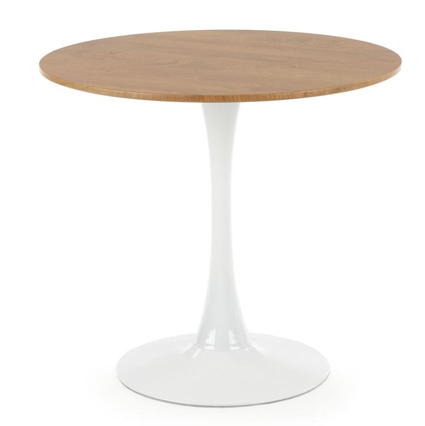 Ronde eettafel Sting 80 cm – bruine eik & wit onderstel voor compacte keukens