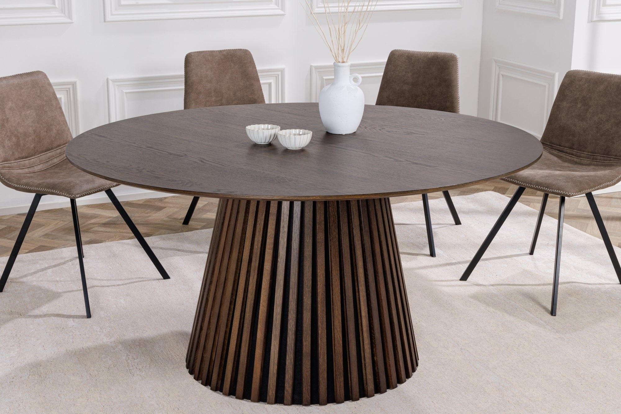 Ronde eettafel VALHALLA WOOD 120 cm – Gerookt eiken met kolomvoet
