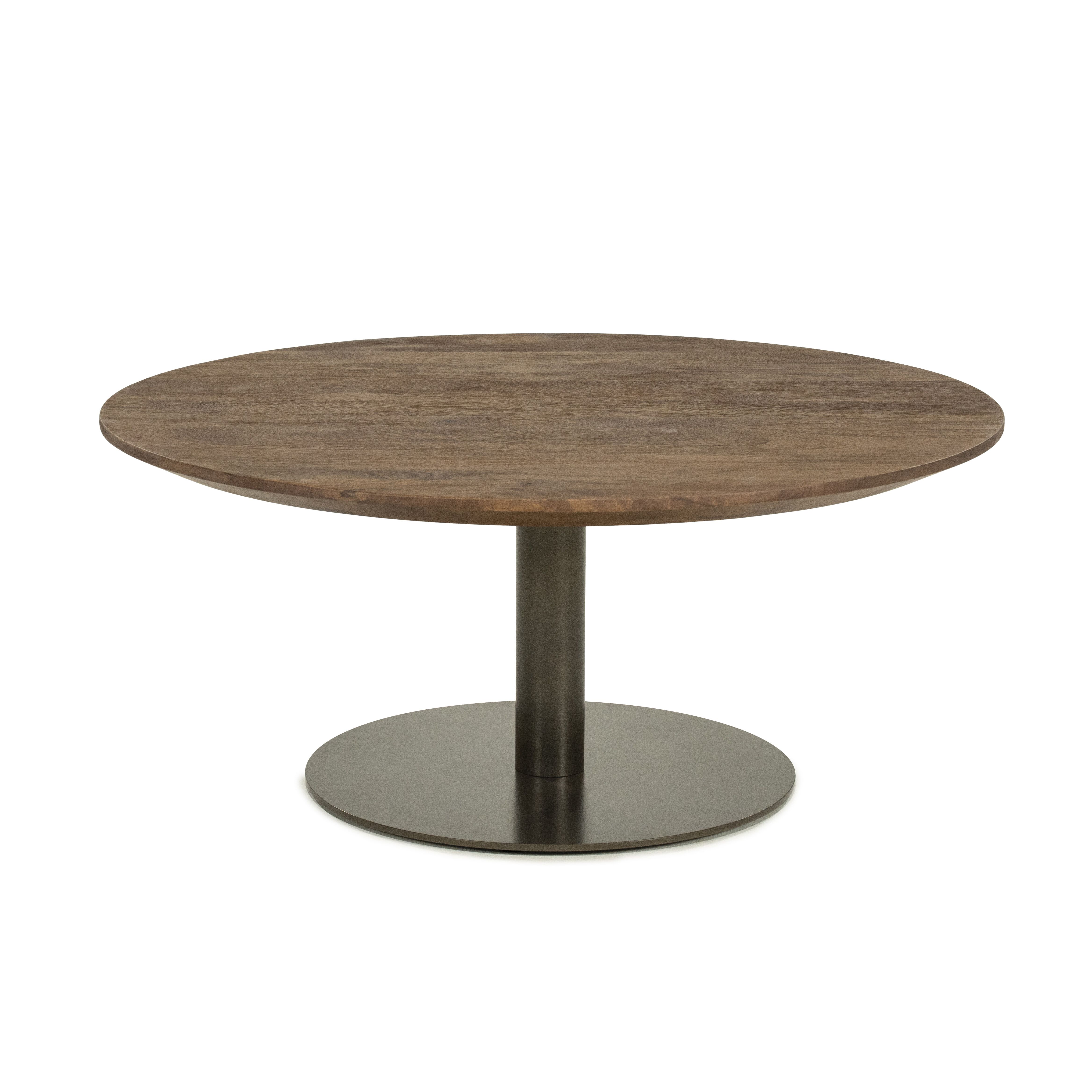 Ronde Eleonera Esila Salontafel – 80 cm Mangohout met Bronskleurig IJzer