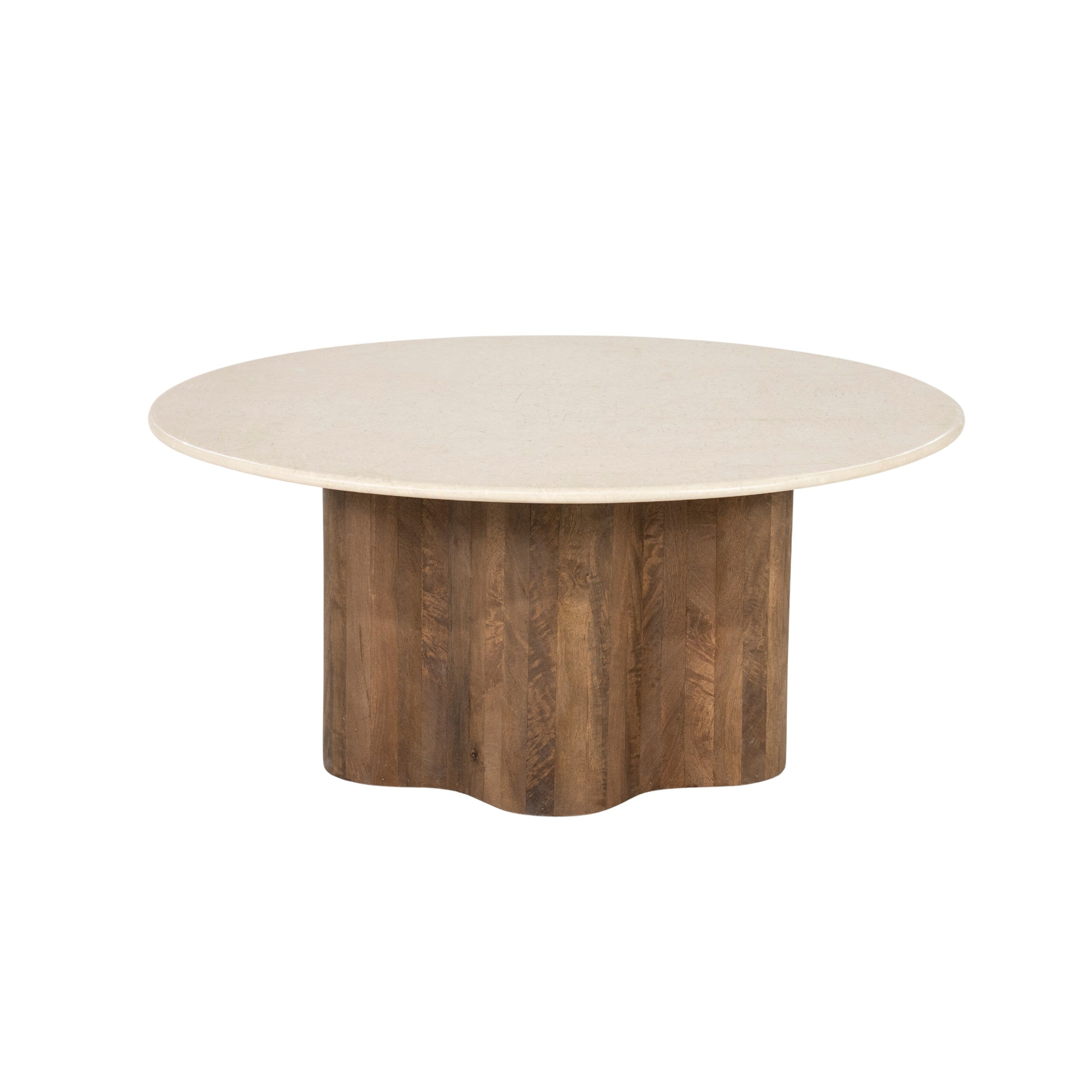 Ronde Eleonora Salontafel in Bodhi Marmer en Mangohout – Stoer en Tijdloos