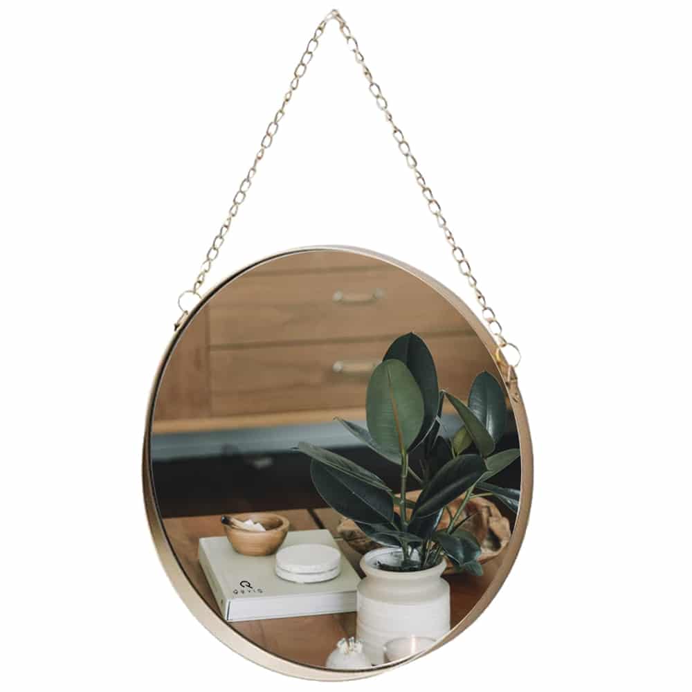 Ronde gouden spiegel met ketting – stijlvol accent voor elk interieur