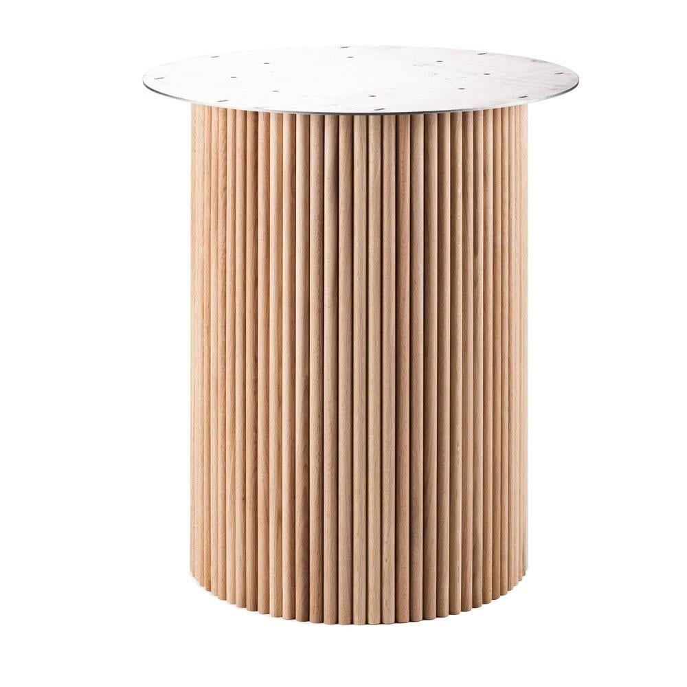 Ronde kolom rib tafelpoot in onbehandeld eiken – 60 cm Ø, 72 cm hoog