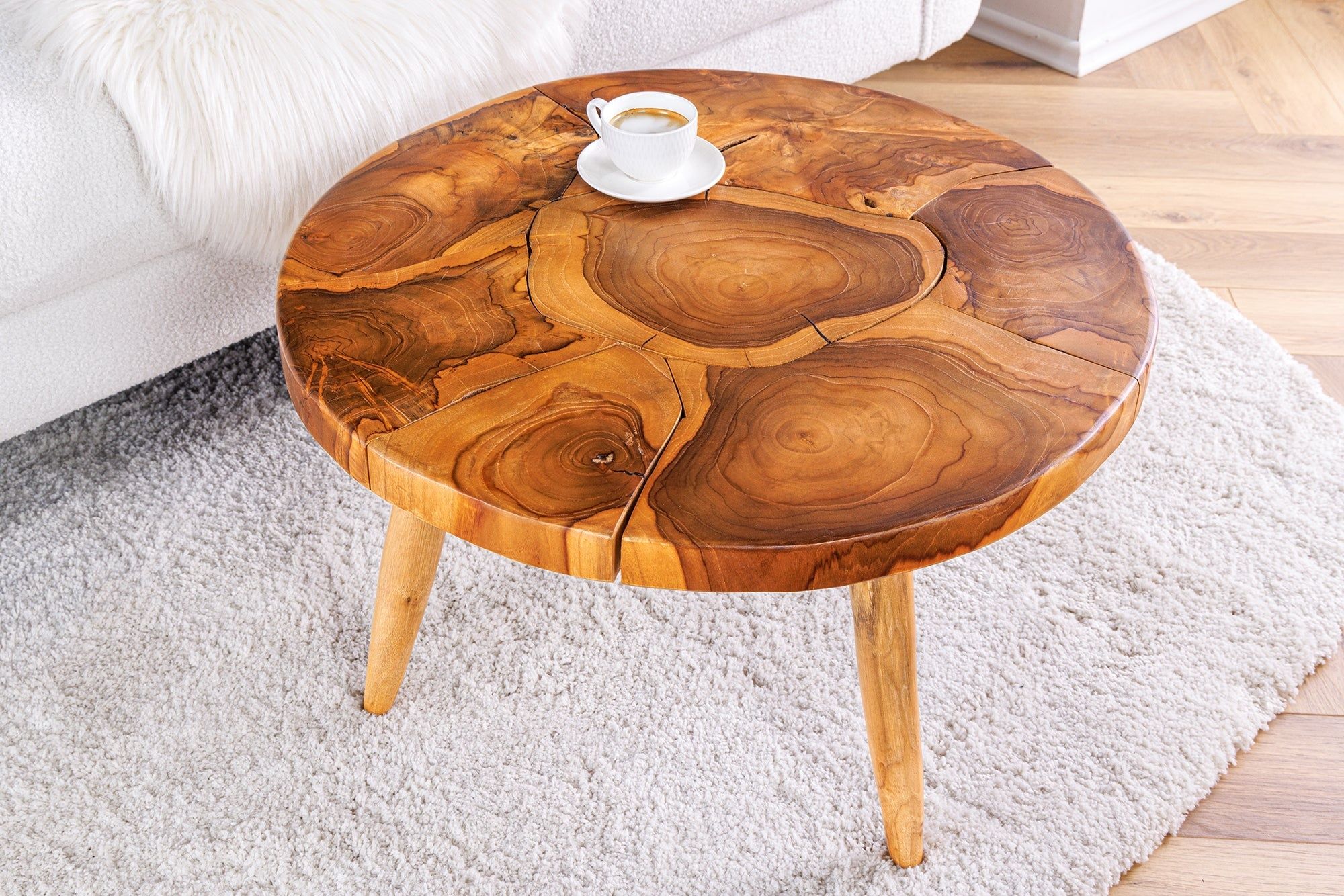 Ronde massief houten salontafel MOSAIK 60 cm – natuurlijk teakhout van Invicta Interior